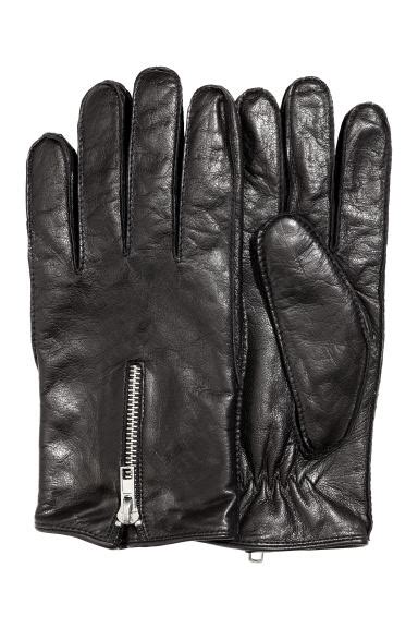 Gants zippés en cuir (Noir) 